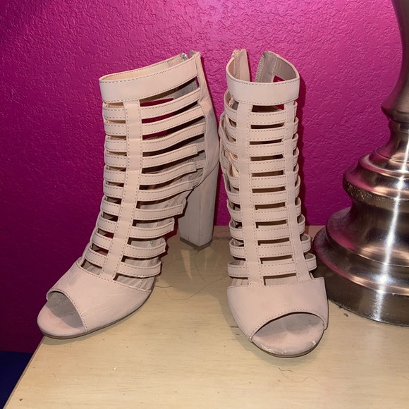 BAMBOO Beige Strappy Heels - Picture 2 of 3